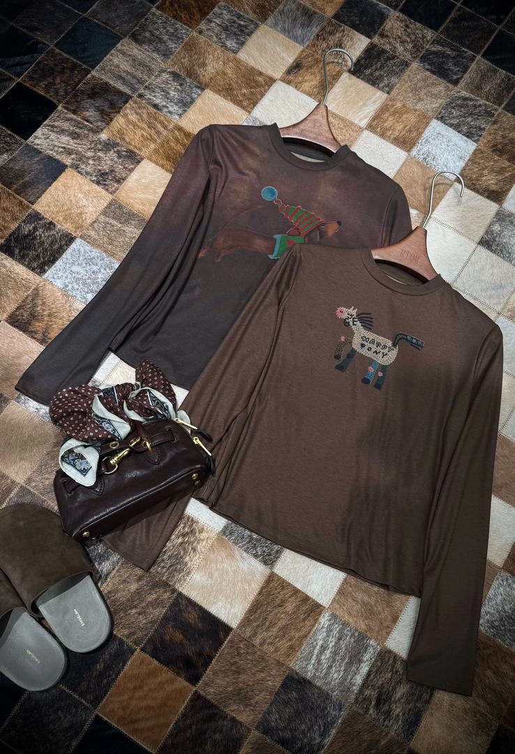 【25688】上衣T恤秋季衬衫长袖印花圆领休闲百搭