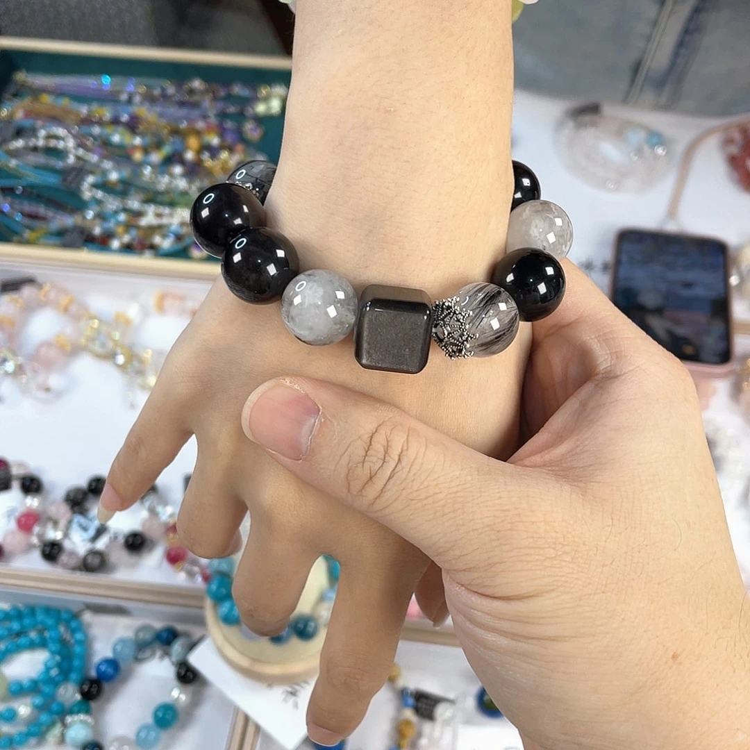 水晶手链银S925镀金镶嵌