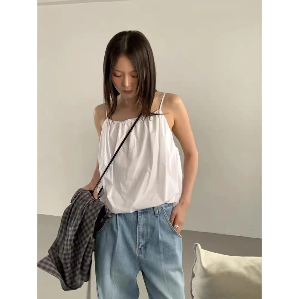 灰灰呀！80069 设计感褶皱抹胸百搭通勤吊带衬衫