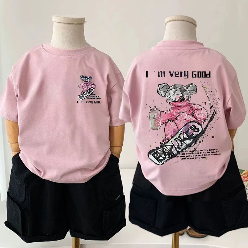 儿童短袖2025夏季男童日系卡通宝宝T粉色半袖男女童小童洋气T恤潮