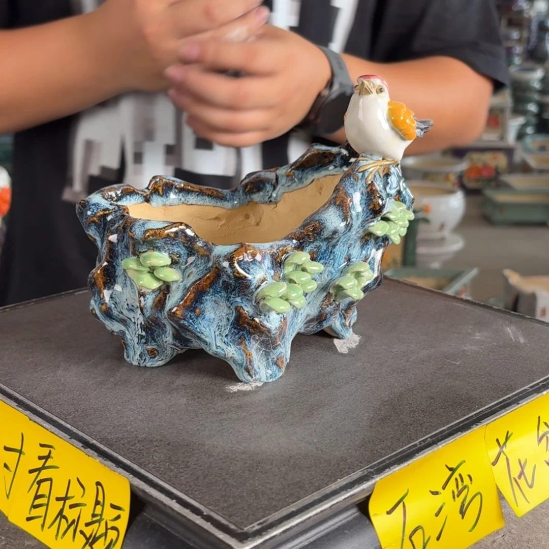 。一风堂石湾花盆 底边小磕碰 内14*10*6