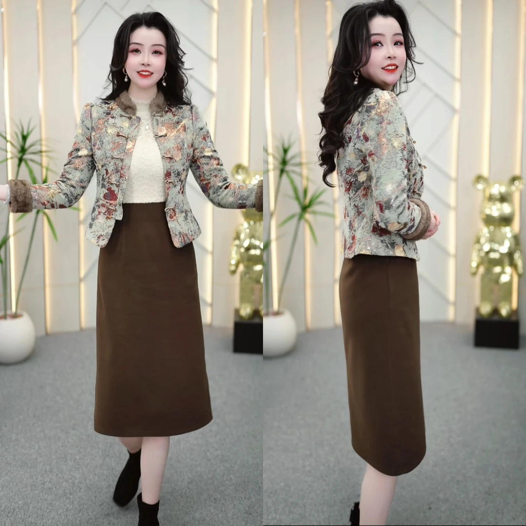 外套+连衣裙 2025新国风时尚气质减龄显瘦加厚两件套连衣裙M-5XL