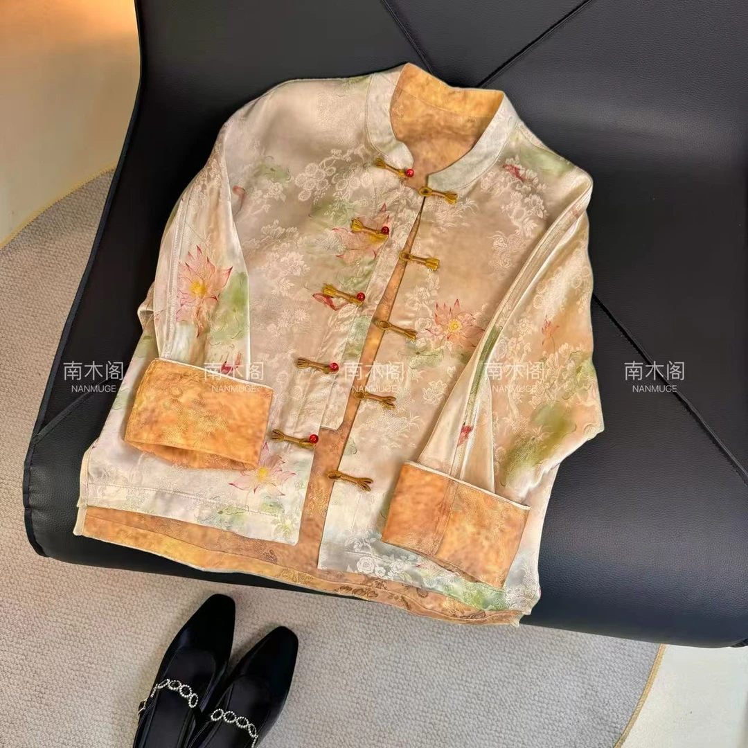 （莲莲有鱼）2025新款常规款薄款新中式女印花短外套--高定系列