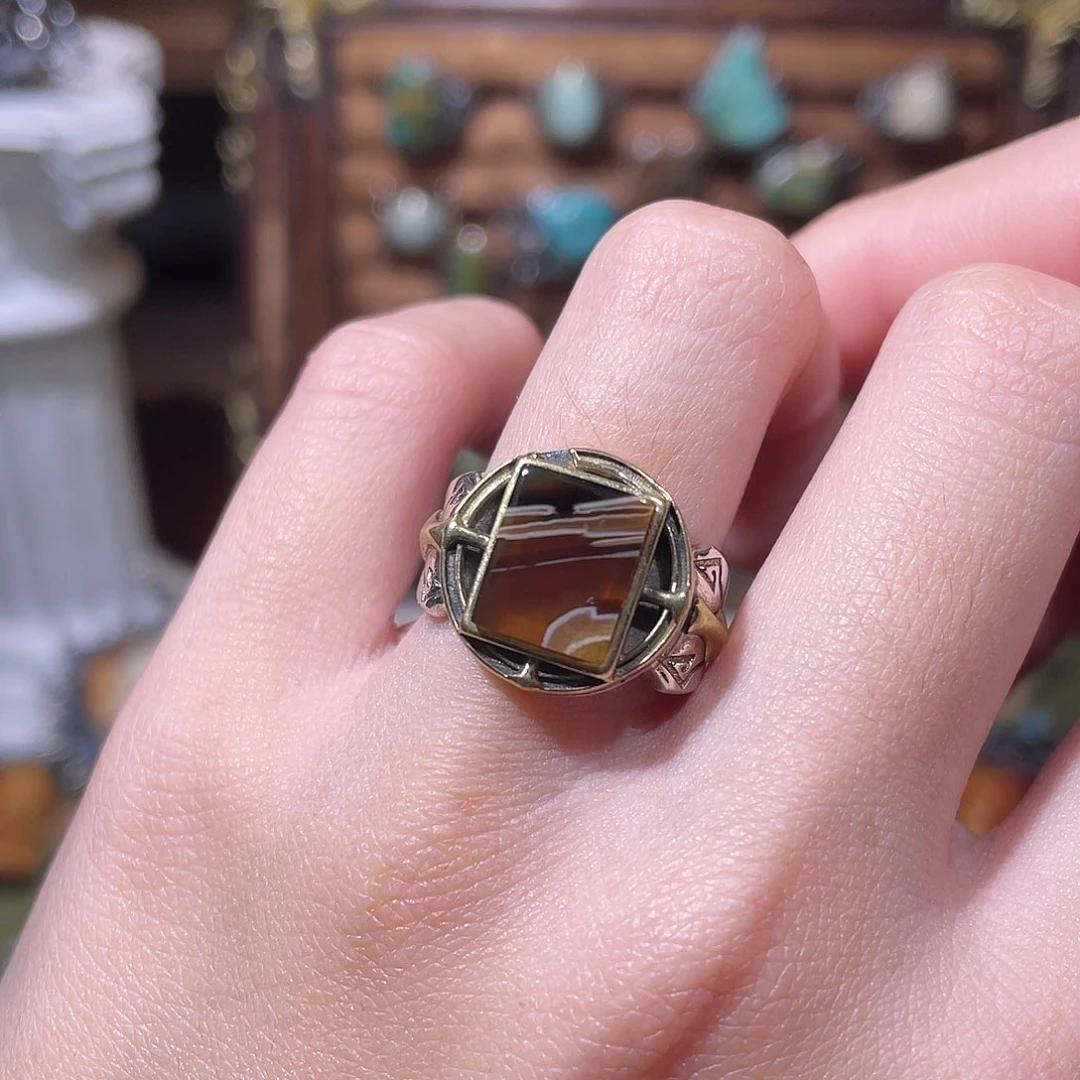 琥珀银S925镶嵌戒指