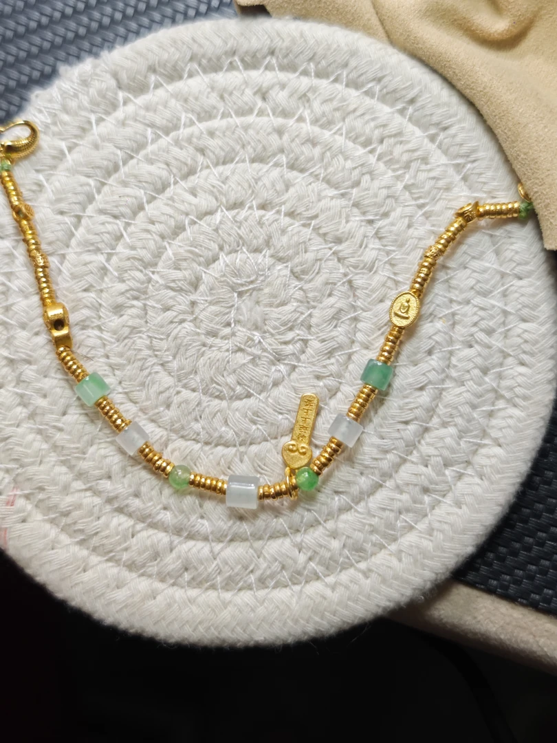 天然缅甸A货翡翠桶珠银镀金手串