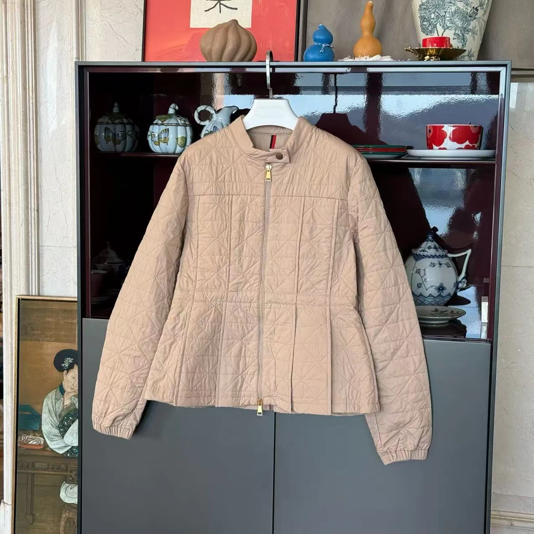 MYL 2025秋季新品锦纶卡其色棉服立领长袖菱形格A摆高尔夫款外套