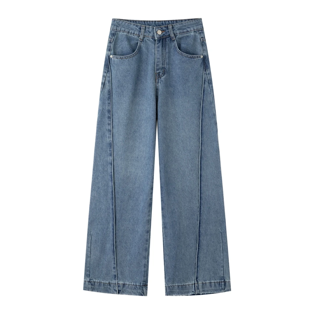 MM商场同款2025秋季新款蓝色直筒阔腿宽松显瘦牛仔裤女长裤子1191