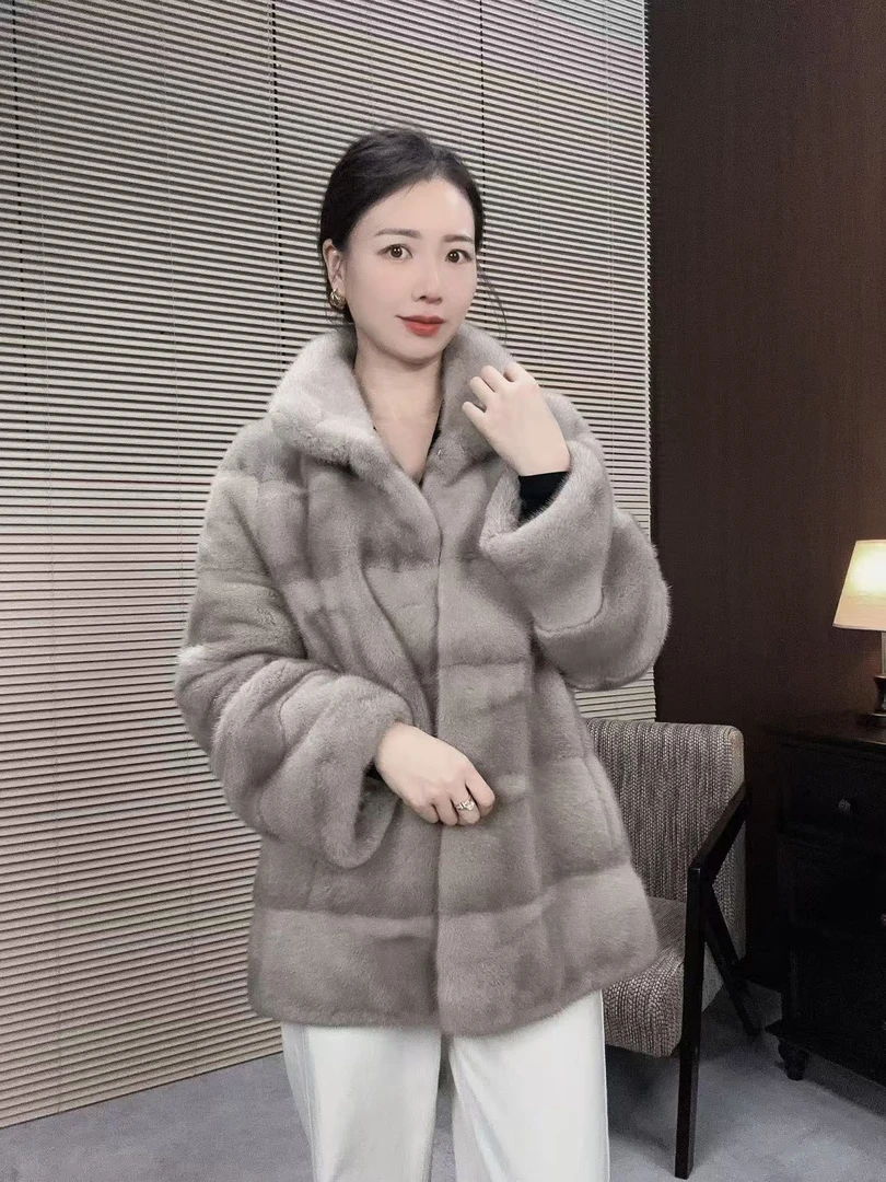 【玖老板 】进口宝石蓝本色立领翻领气质水貂 皮草女外套2025新款