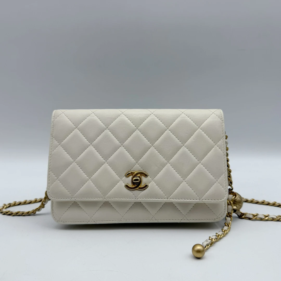 95新 Chanel/香奈儿 金球 白色woc金扣链条包52542