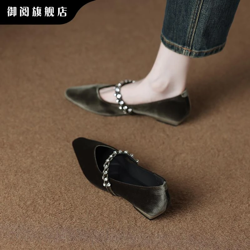 御阅绝美法式低跟不累脚羊皮玛丽珍女鞋2025平底气质小跟尖头包鞋