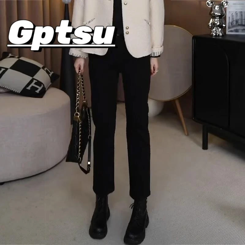 GPTSu黑色直筒九分牛仔裤女2025年新款小个子薄款高腰春秋烟管裤