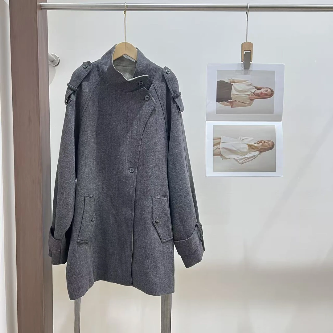 ZZ秋季常规纯色长袖风衣中长款见外包装休闲风宽松型X061