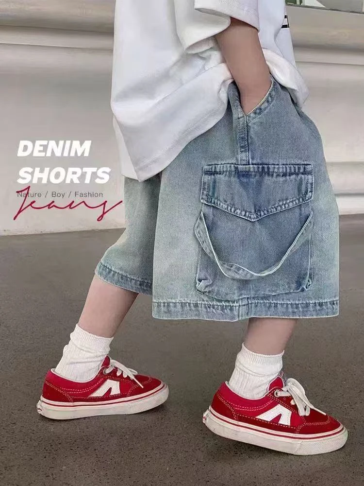 男童【工装短裤】夏季薄款2025新儿童中裤男孩帅气牛仔裤宽松五分裤