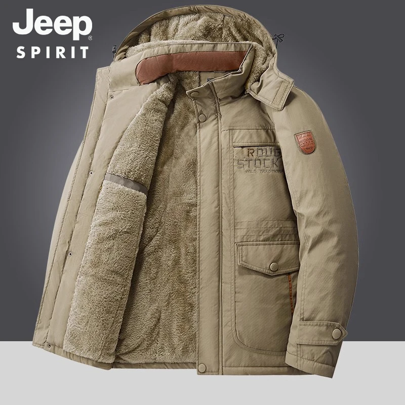 JEEP SPIRIT棉袄男中老年爸爸冬天加绒加厚爷爷冬装东北保暖棉服