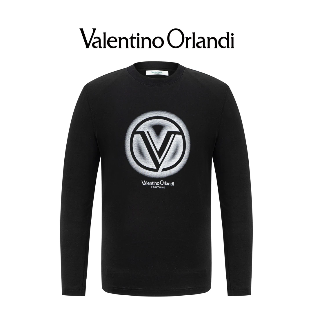 Valentino orlandi男士秋冬A版时尚百搭休闲印花logo圆领长袖T恤
