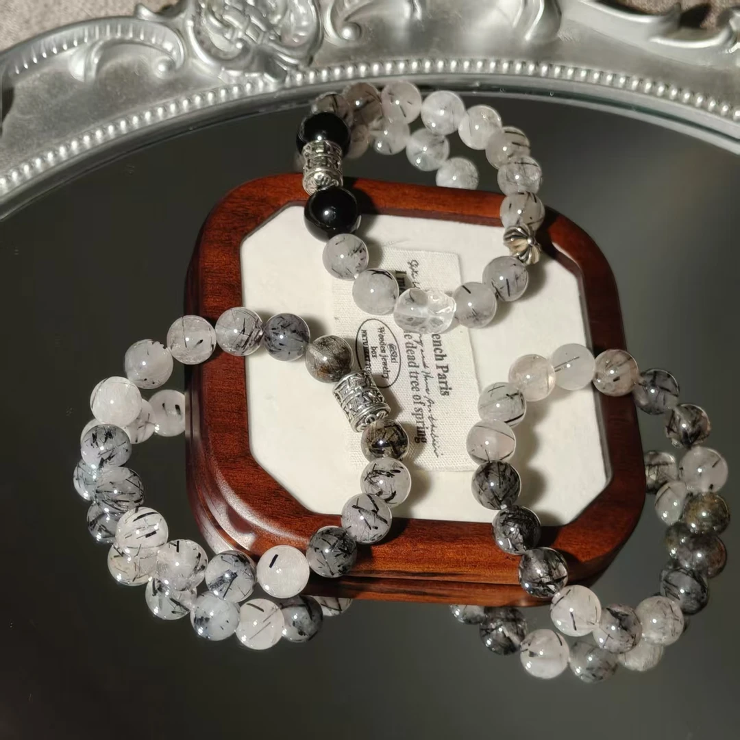 天然黑发晶白水晶手串原创设计款简约百搭高级感