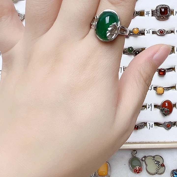 玛瑙/玉髓银S925镶嵌戒指