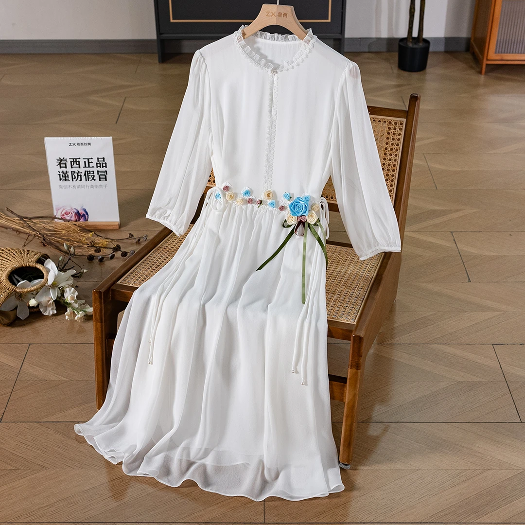 ZHUOXI/着西【2024着西原创】100桑蚕丝气质显瘦法式连衣裙2Q55008