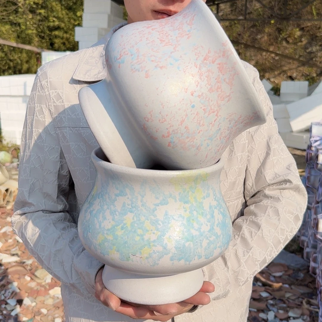 紫砂花盆口18高19两个颜色的胖精灵