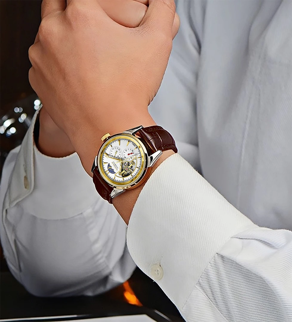 当天发1飞行员系列男士高档全自动机械防水手表镂空时尚潮流