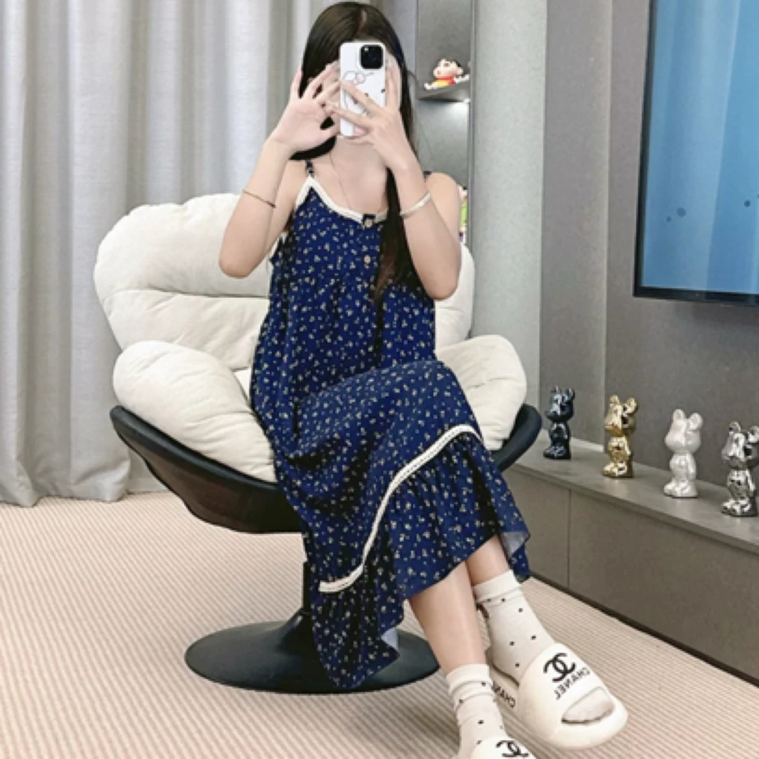 夏季女士碎花带胸垫吊带裙