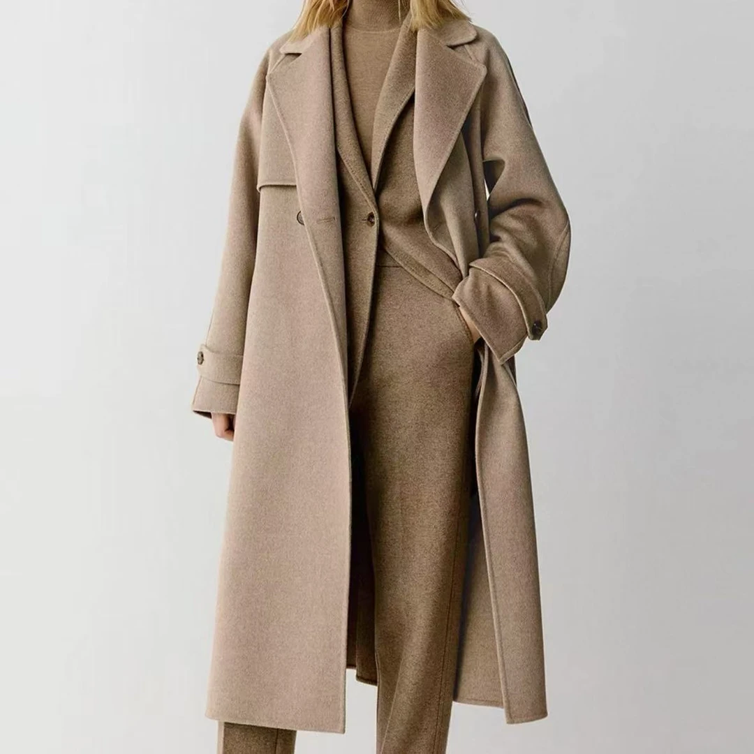 <老尚家039>冬季毛呢外套法式气质翻领大衣韩版中长款双面呢大衣