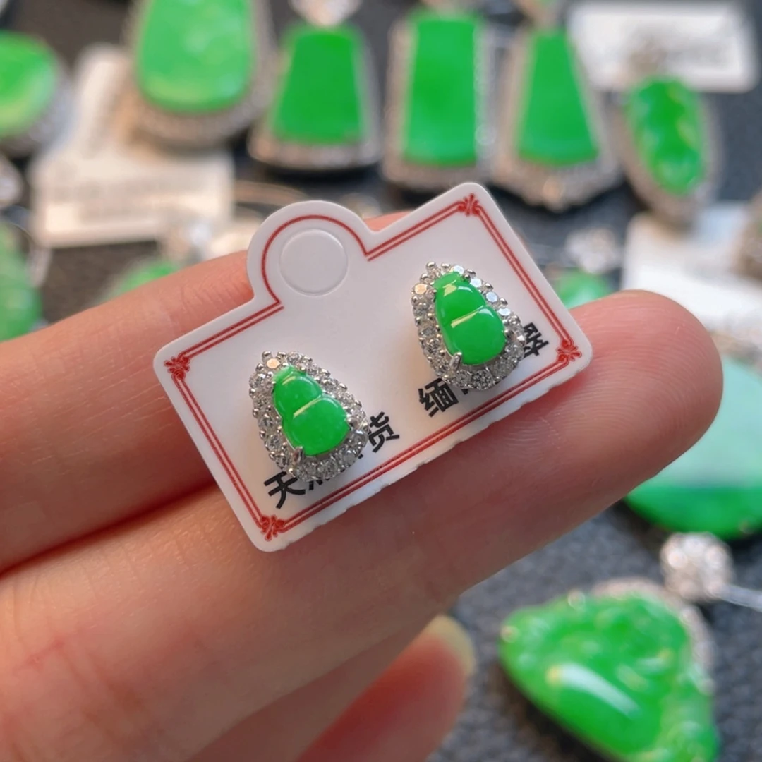 翡翠银S925镶嵌颈饰耳钉