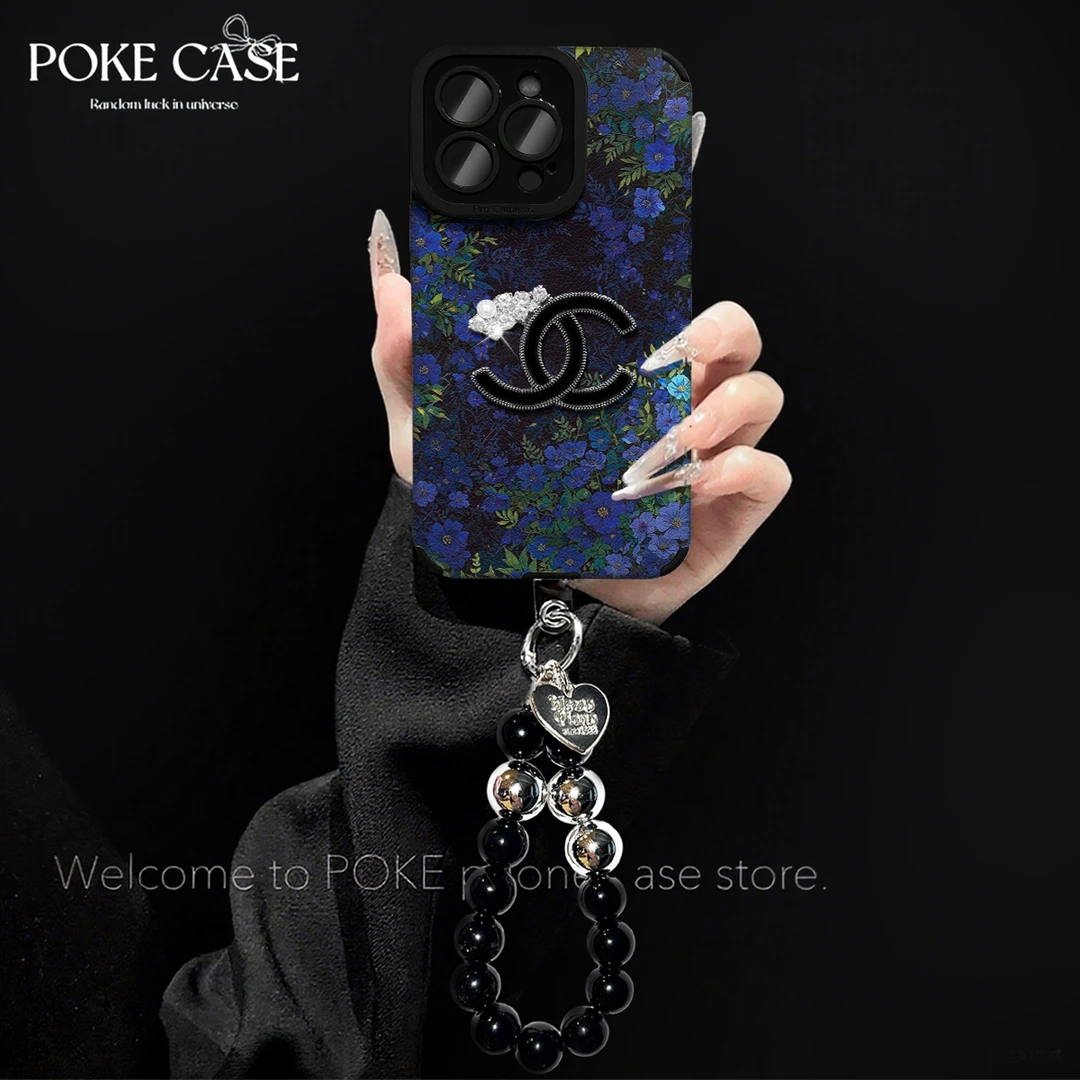 轻奢瞳眼蓝繁花花洞适用苹果17PROMAX华为vivo小米oppo手链手机壳