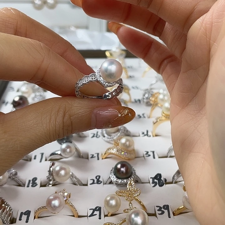 戒指银S925镶嵌海水珍珠