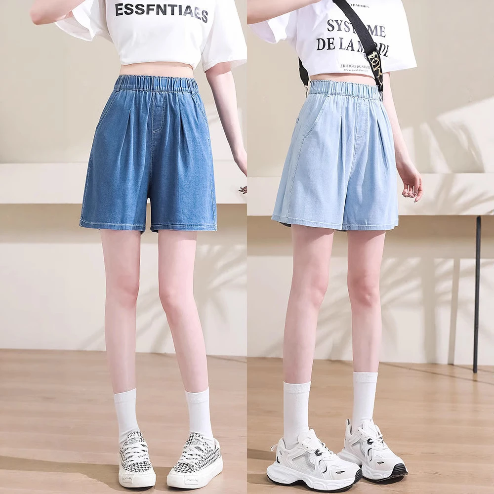 牛仔短裤女夏薄款2025新款高腰a字宽松小个子冰丝阔腿五分裤