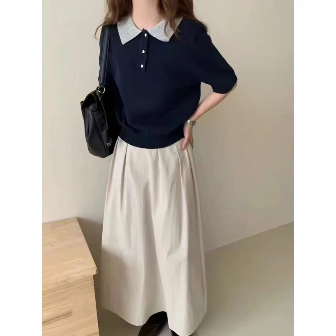 毛针织衫不褪色植绒撞色夏季百搭小众春季女装时尚短袖宽松上衣