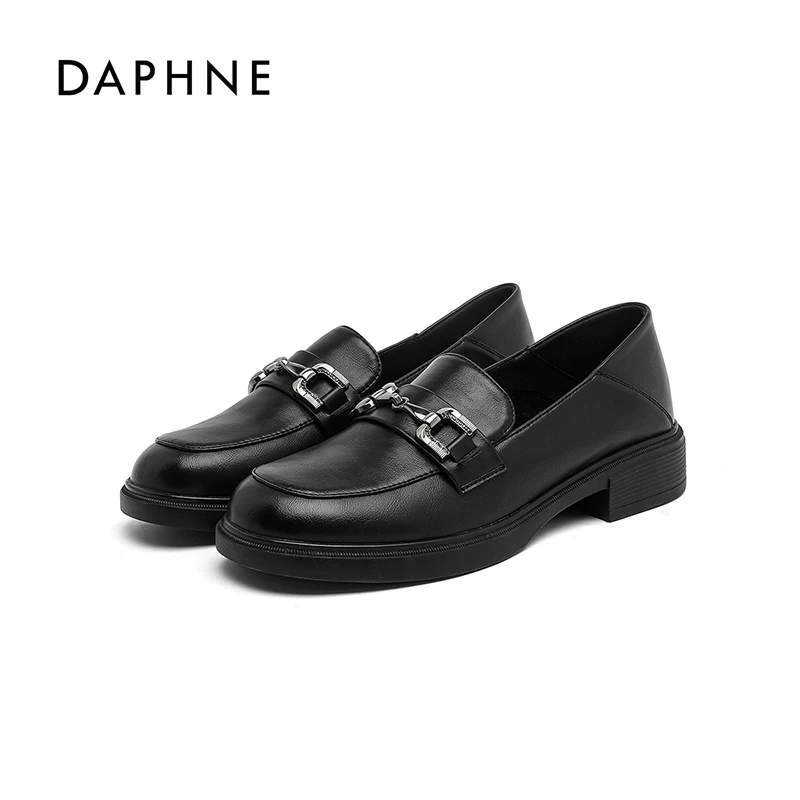 Daphne/达芙妮女鞋2025秋季乐福鞋粗跟增高时尚百搭黑色休闲日系