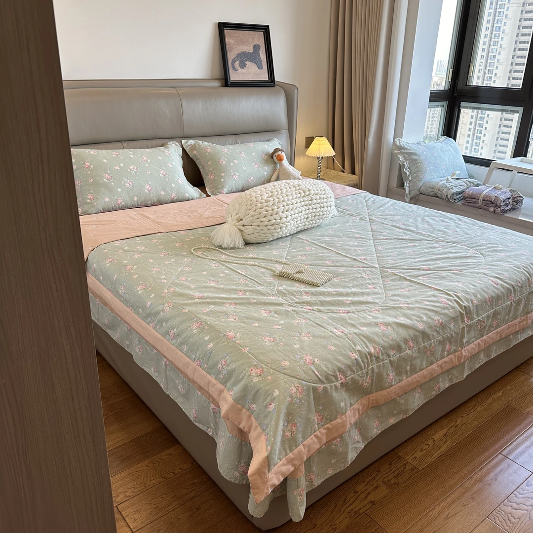 夏季空调被纯棉全棉田园花卉纯棉单夏被单人双人夏被四件套