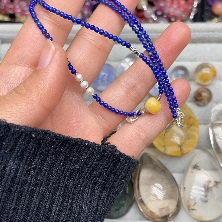 青金石颈饰银S925镶嵌小***兔定制