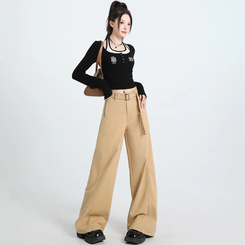 美式高街阔腿牛仔裤女2025新款爆款高腰慵懒松驰垂感直筒拖地裤子