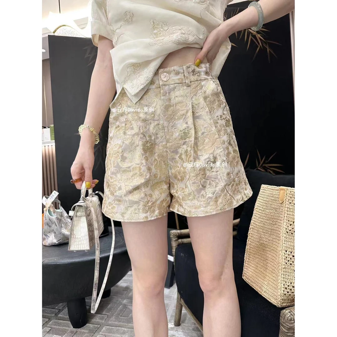 【金箔短裤】夏季新中式气质短裤休闲百搭阔腿 D828-2