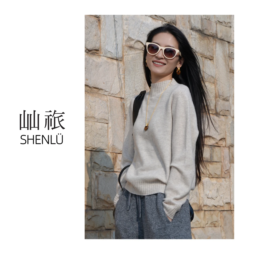 屾祣SHENLÜ无缝半高领11羊绒针织套头毛衣女25年冬新品
