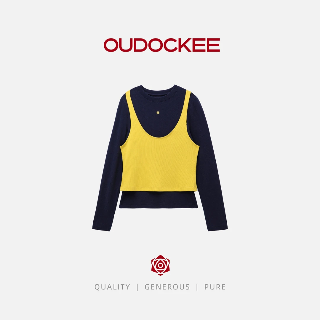 OUDOCKEE 鸥鸥 【棉】柠檬 设计感撞色叠穿两件套 T2503X494T