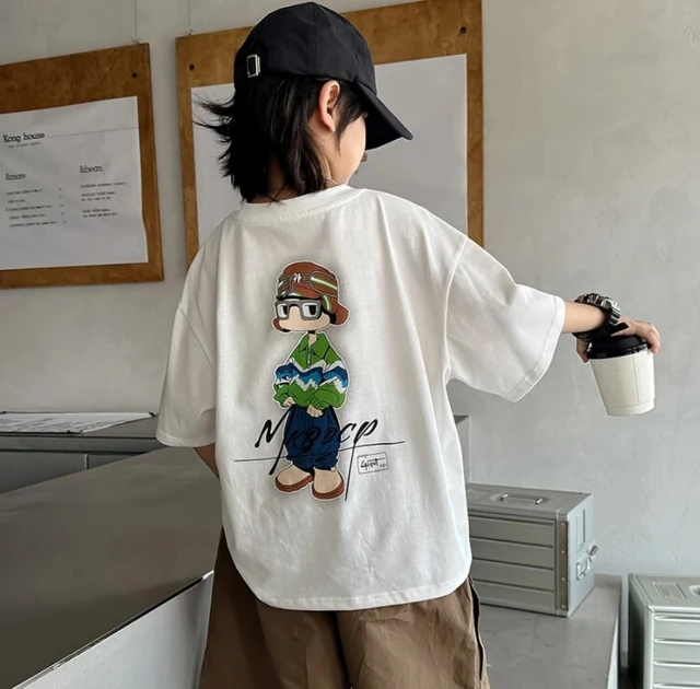 男童夏季短袖T恤2025新款短袖酷帅男孩宽松版上衣休闲时尚半袖潮