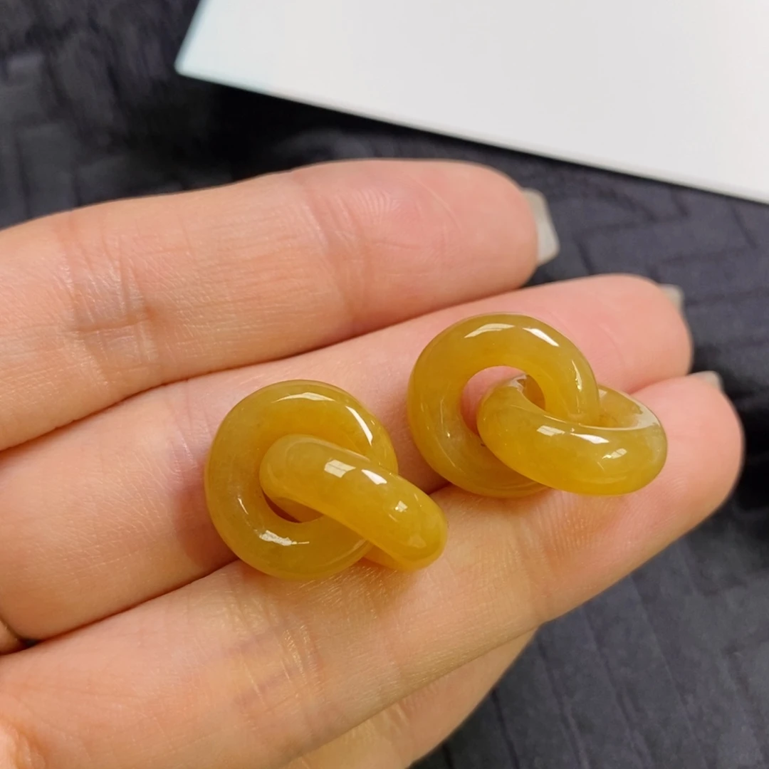 翡翠未镶嵌耳饰满色黄翡双环