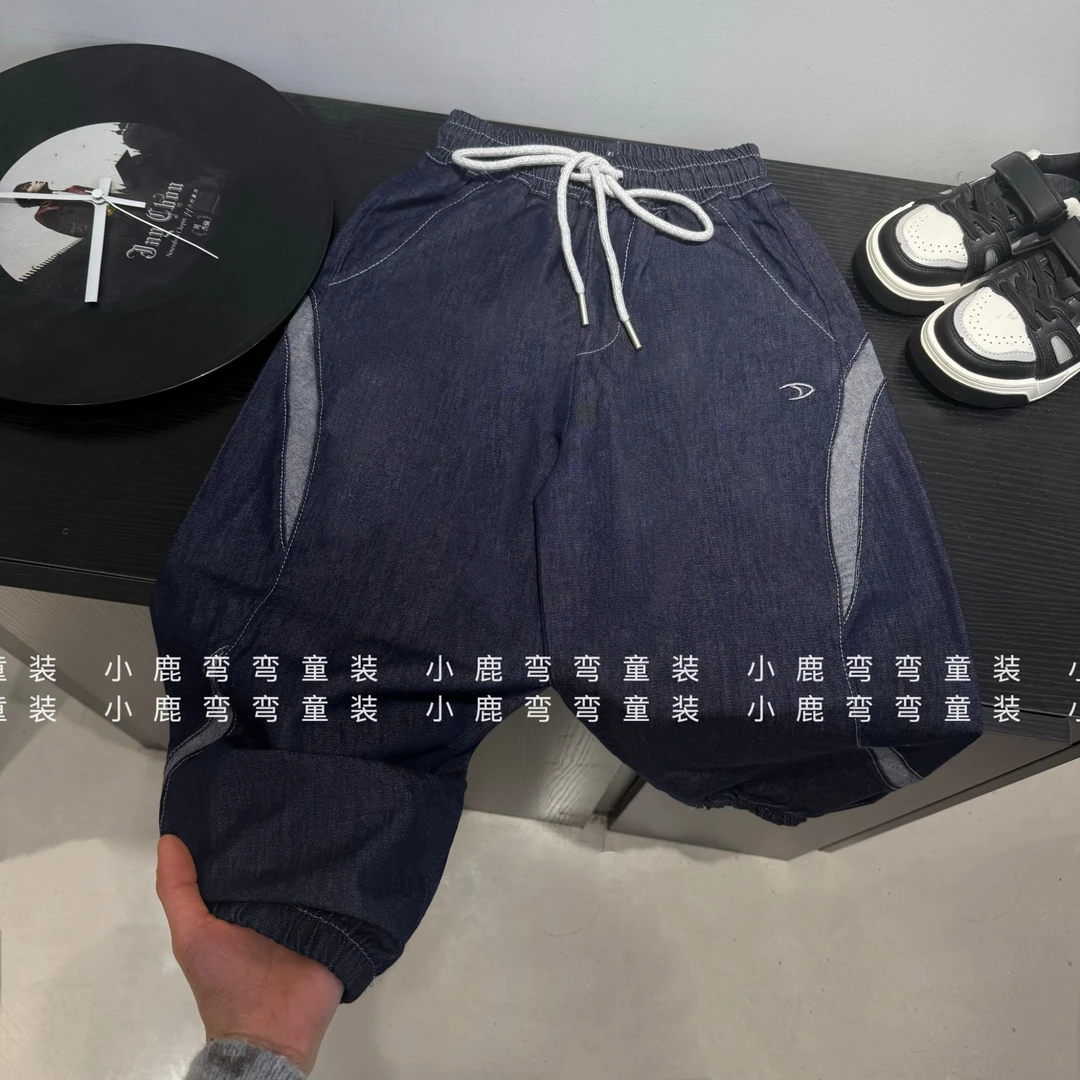 【小鹿家】X2515不掉色系带夏季儿童刺绣薄牛仔裤