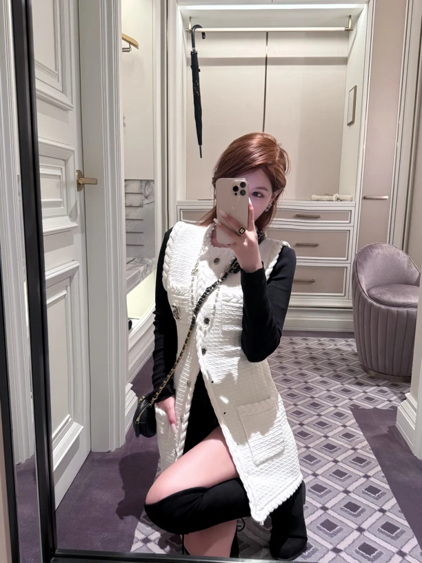 【粥粥高级定制】香奶奶编织粗花呢五号无袖背心➕亮片粗花呢短裤