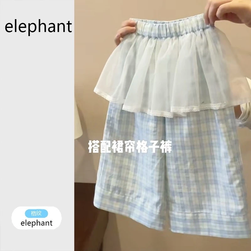 韩国童装儿童裤子夏季女宝宝可爱网纱屁帘裙裤时尚格子女童阔腿裤