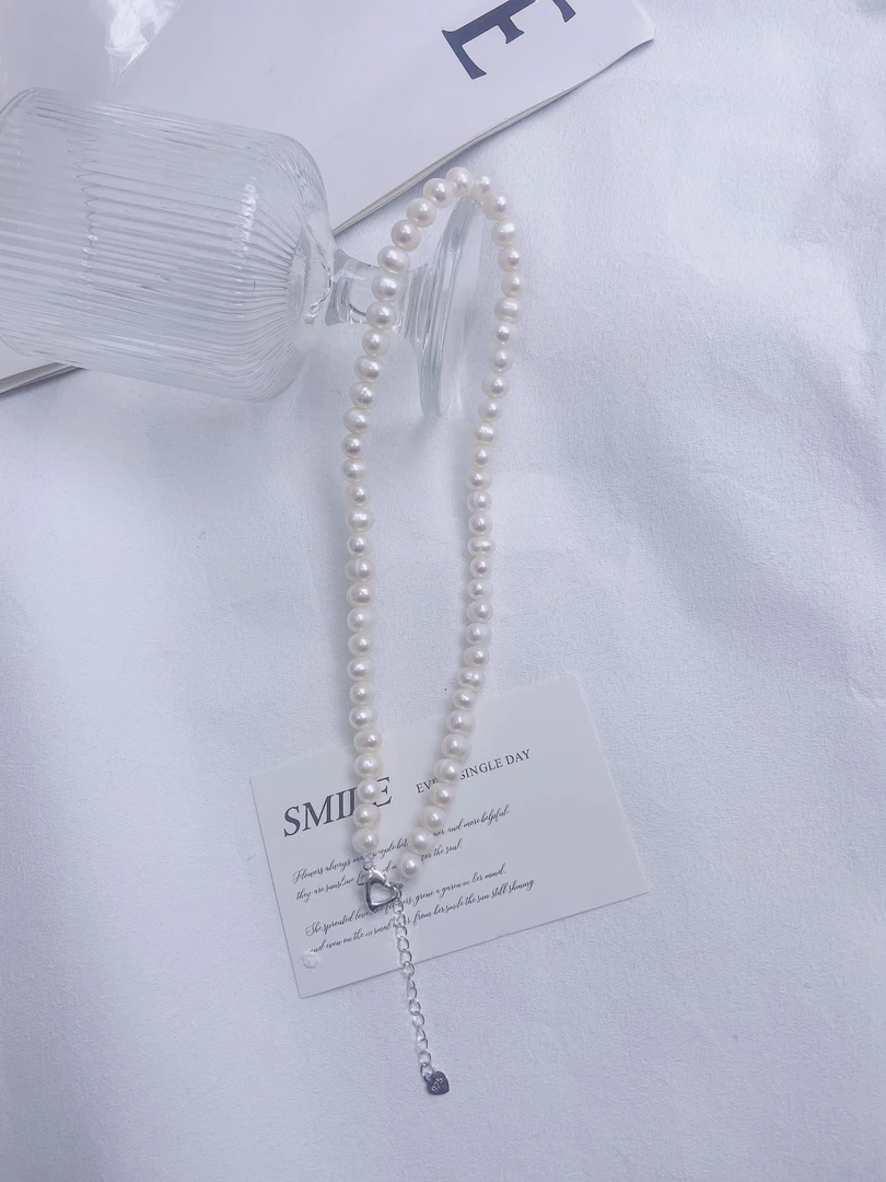 天然淡水珍珠6118#7-8M白珠项链S925银