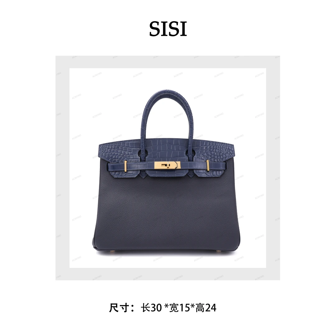 【SISI专属】铂金Touch手工缝制高光鳄鱼拼Togo牛皮手提时尚女包