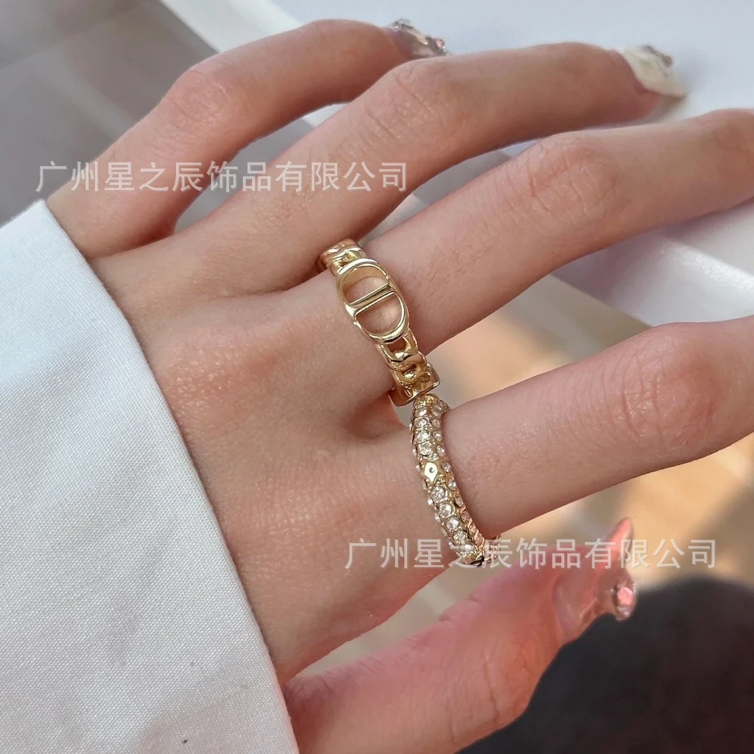 铜合金塑料戒指 金色活口女日韩欧美风浅金复古网红银戒百搭精致