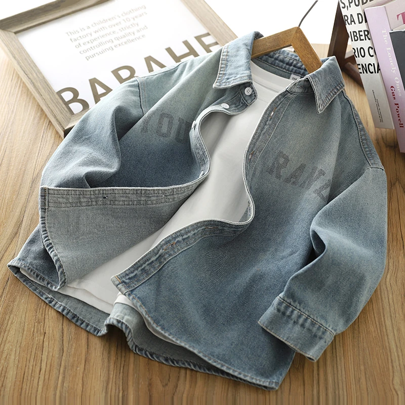 男童牛仔衬衫2025春秋新款儿童装长袖衬衣百搭时尚中大童潮酷外套