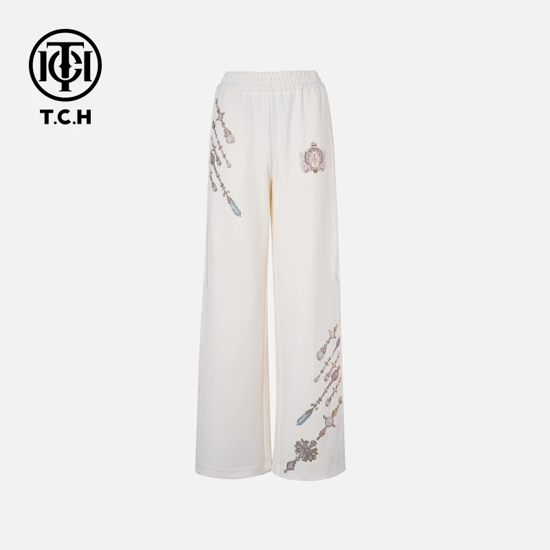 TCH轻奢烫钻工艺时尚休闲百搭舒适休闲裤女T75B20E1002私服tch