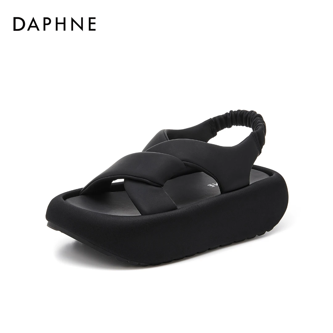 达芙妮女士秋季爆款透气舒适时尚休闲百搭甜美少女风圆头厚底凉鞋