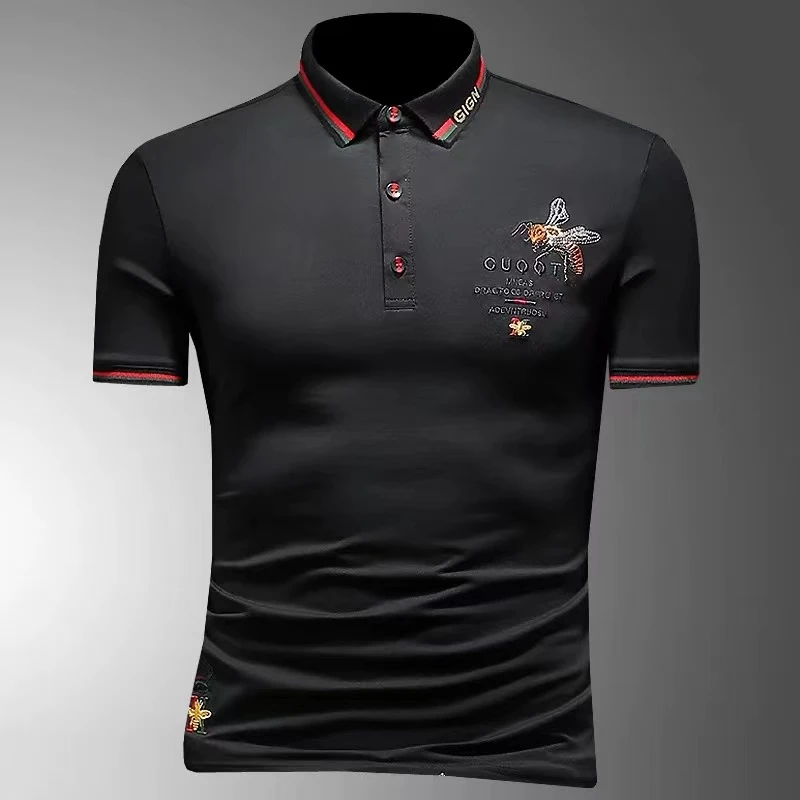 萨尔布勒斯夏季小蜜蜂刺绣POLO衫男翻领上衣修身时尚潮流男士短袖